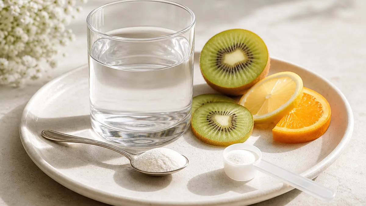 Kollagenpulver in einem Glas Wasser