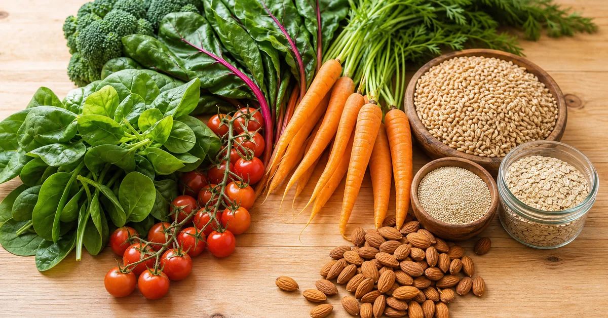 Ausgewogene Mahlzeit mit Gemüse und Vollkorn