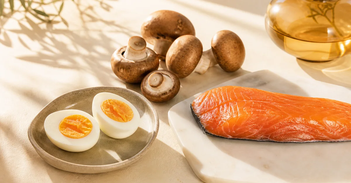 Sonnenlicht und Vitamin-D-reiche Lebensmittel