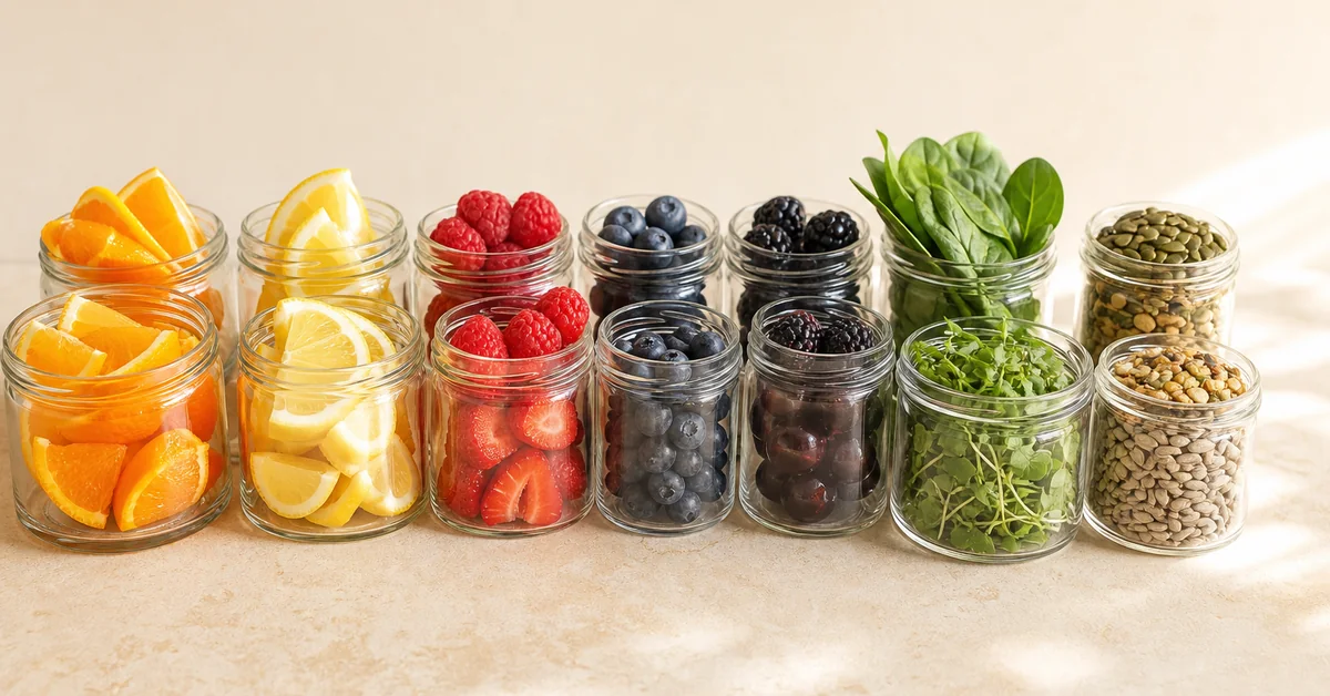 Buntes Obst und Gemüse als Vitaminquellen